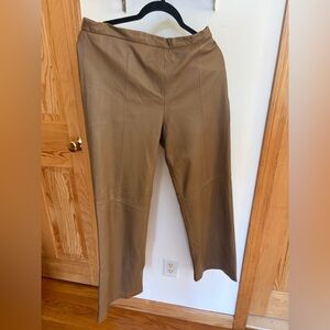 Sz 12P Petite Y2K Jerry Lewis Leather Pants Women's Tan High Rise Old Money